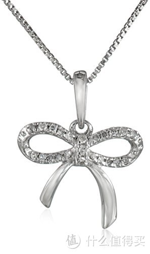 美亚购蝴蝶结银质项链 — Sterling Silver and Diamond Bow Pendant Necklace, 18"