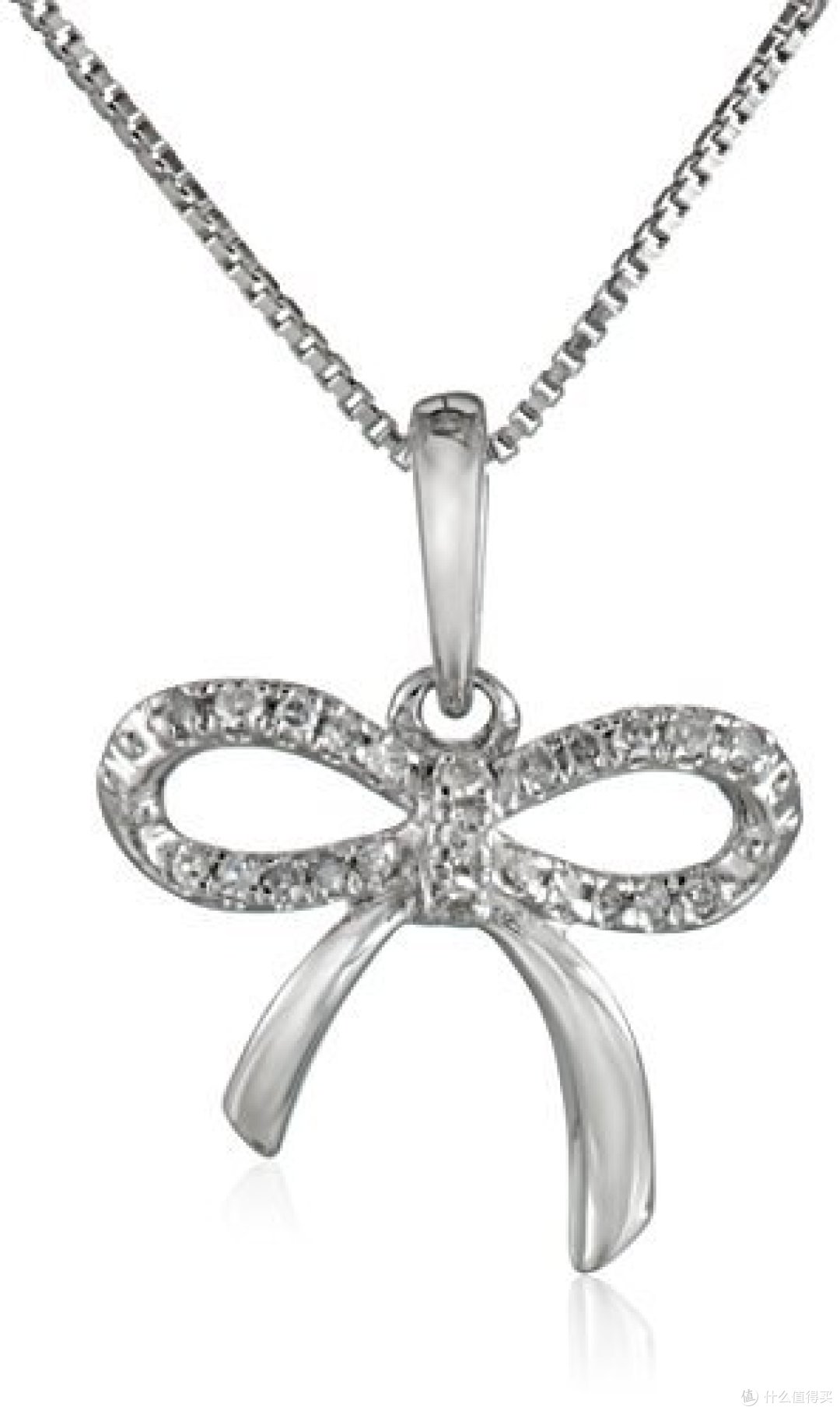 美亚购蝴蝶结银质项链 — Sterling Silver and Diamond Bow Pendant Necklace, 18"