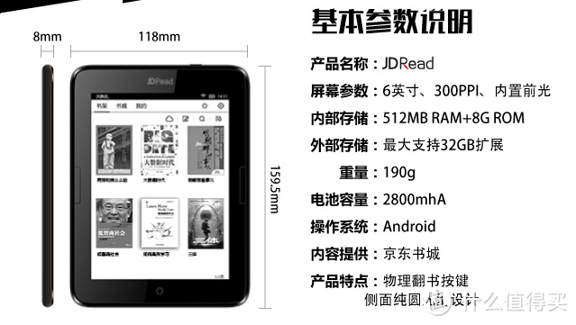 300 PPI、基于Android系统：JD 京东 推出 JDRead 电子书阅读器