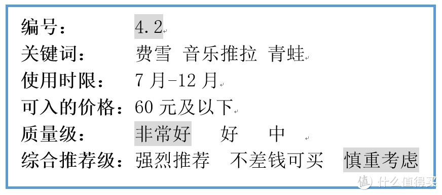 包括使用时限、可入价格和质量级