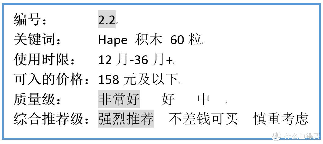 包括使用时限、可入价格和质量级