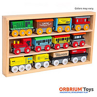 Orbrium Toys 12 Pcs Wooden Engines & Train Cars Collection Compatible with Thomas Wooden Railway, Brio, Chuggington