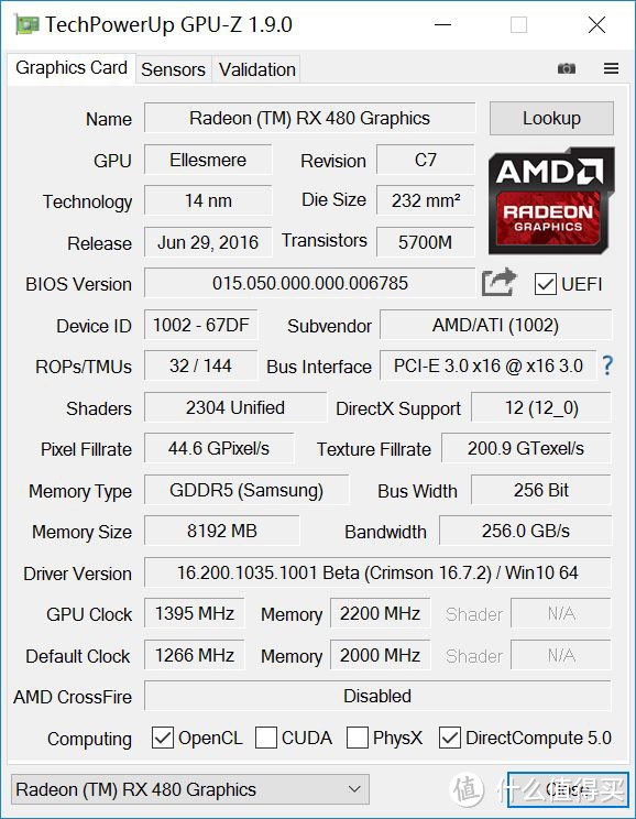 Sapphire 蓝宝石 RX480 8G 显卡 上水超频记