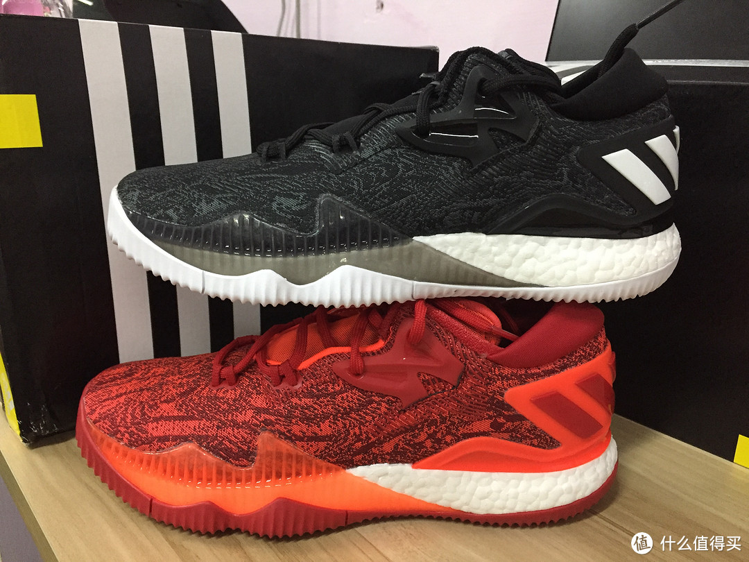 #原创新人#adidas 阿迪达斯 Crazylight Boost 2016 Low 篮球鞋 开箱（siao红VS经典黑 ）