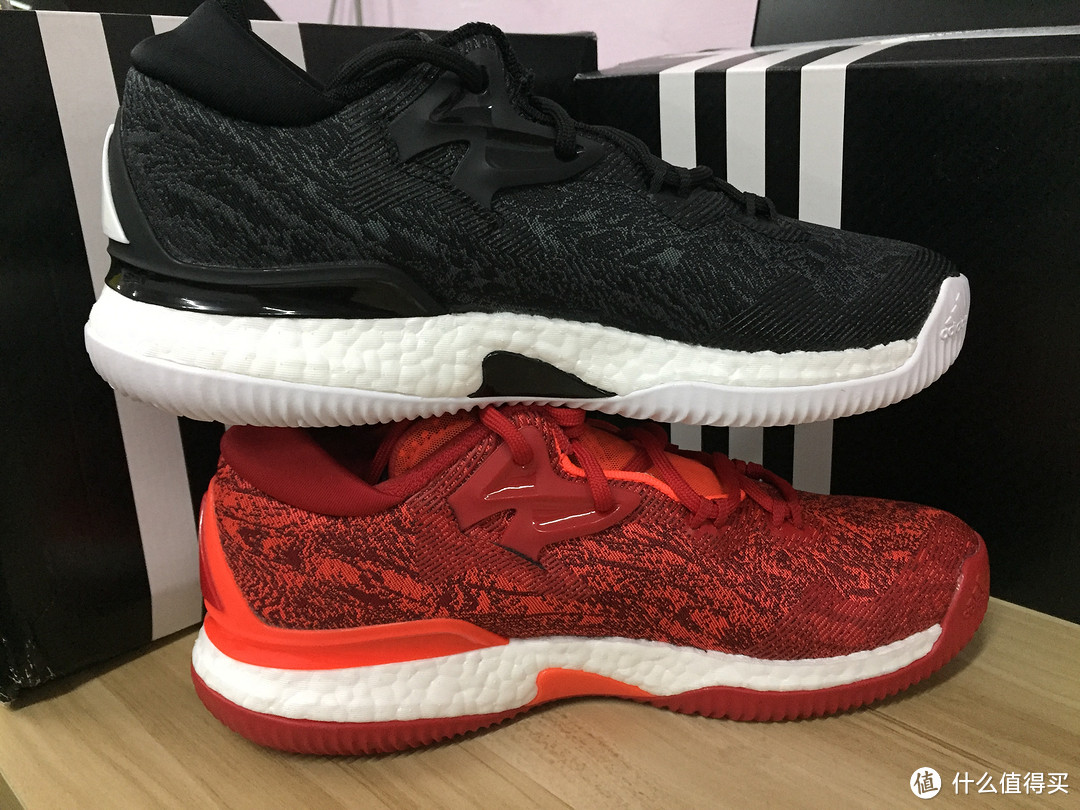 #原创新人#adidas 阿迪达斯 Crazylight Boost 2016 Low 篮球鞋 开箱（siao红VS经典黑 ）