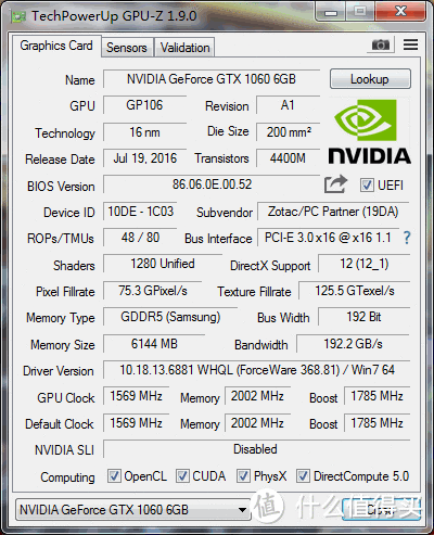 ZOTAC 索泰 GTX1060 X-Gaming OC 6G 显卡 开箱&评测