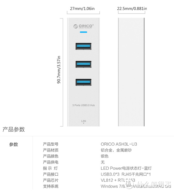 轻薄本的小配件——ORICO 奥睿科 USB3.0 HUB&千兆网卡转换器 入手简测