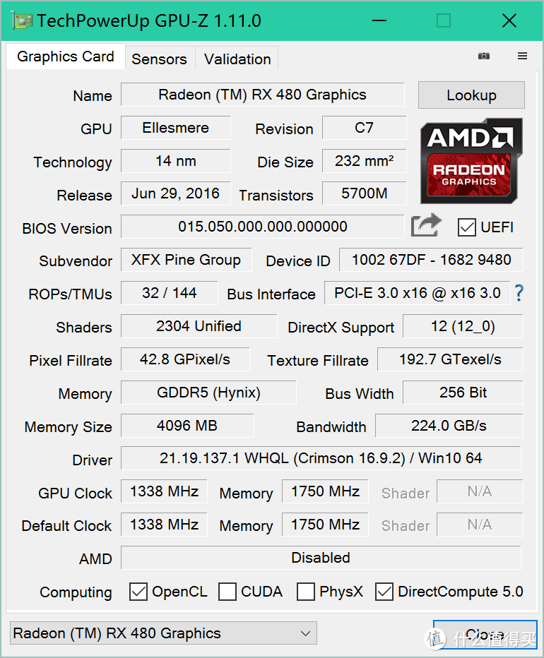 XFX 讯景 RX480 4G 进化版 显卡 的折腾上机路