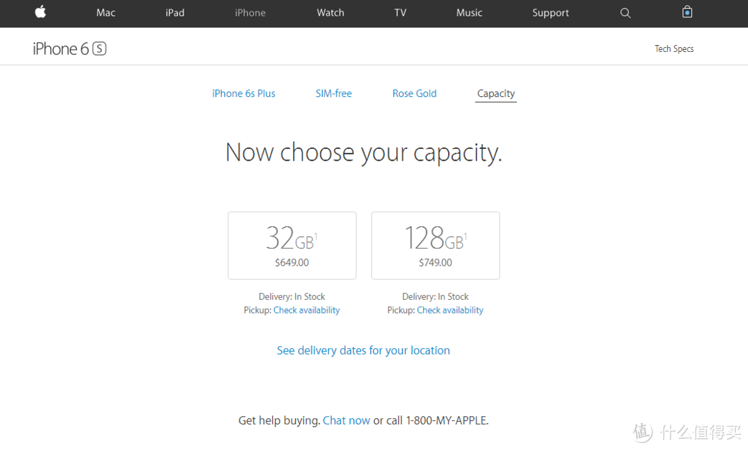 美国官网iphone 6s plus玫瑰金32G和128G的售价（SIM-free）
