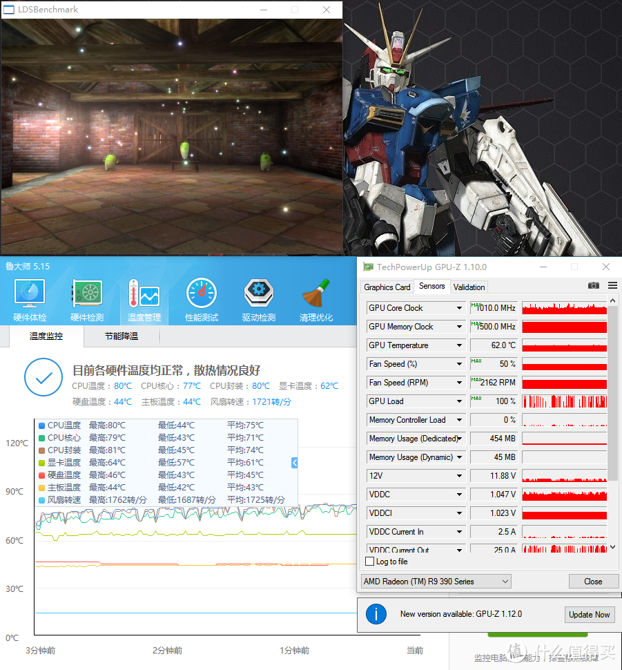 Sapphire 蓝宝石 RX 480 oc、DATALAND 迪兰 R9 390 和 RX 470xs 显卡对比