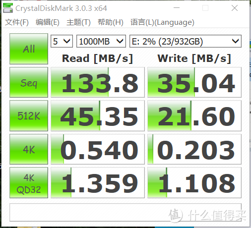 ↑读取速度高达133MB/s，写入速度为35MB/s