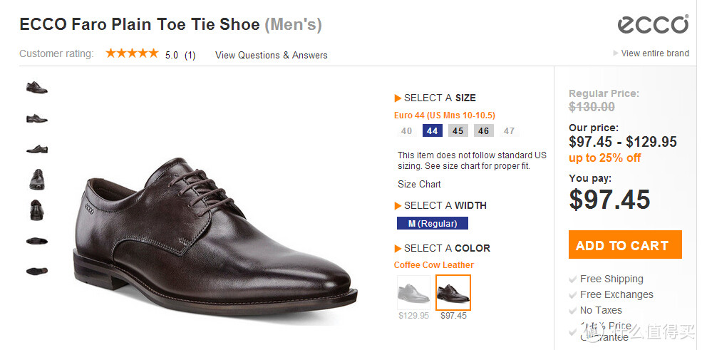 Shoebuy购入：ECCO Faro Plain Toe Tie 系列皮鞋 开箱体验