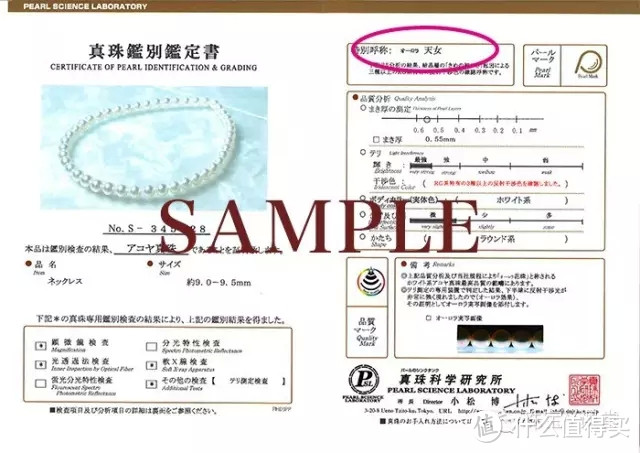 日本珠宝商常附的真珠科学研究所证书