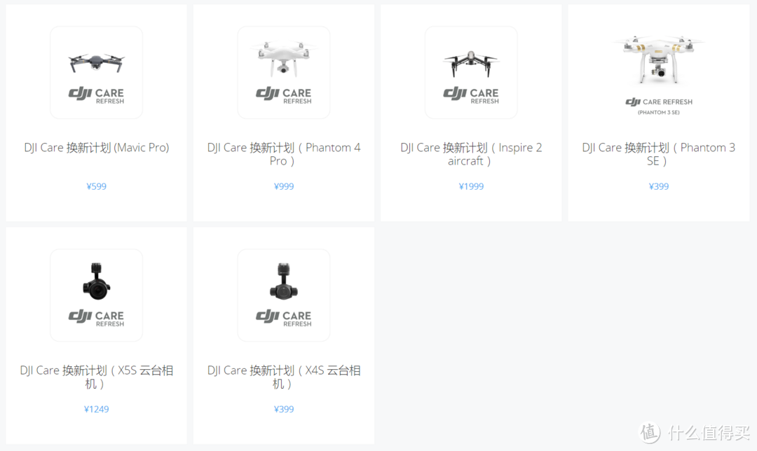 目前DJI care支持机型及售价