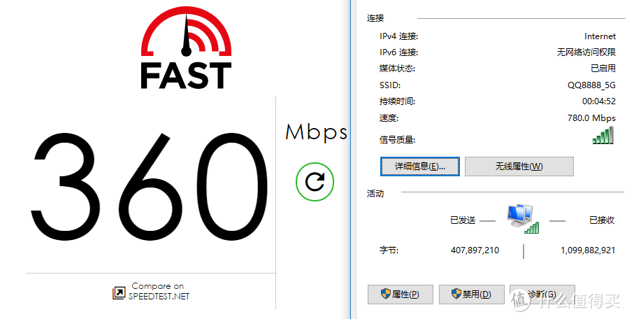 WiFi下电脑fast.com测速