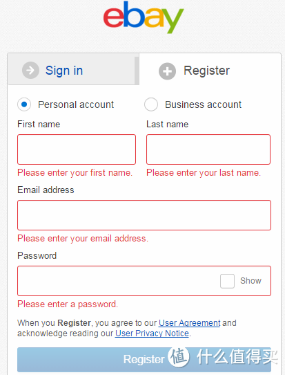 ebay注册页面