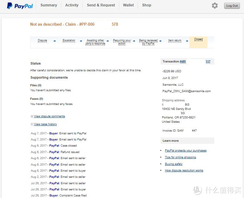 海淘索赔攻略： Samsonite 新秀丽美国官网拒赔？没关系，你有防空洞(Policy)，我有火箭筒(PayPal)