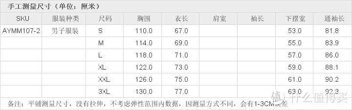 这款羽绒服的尺码表