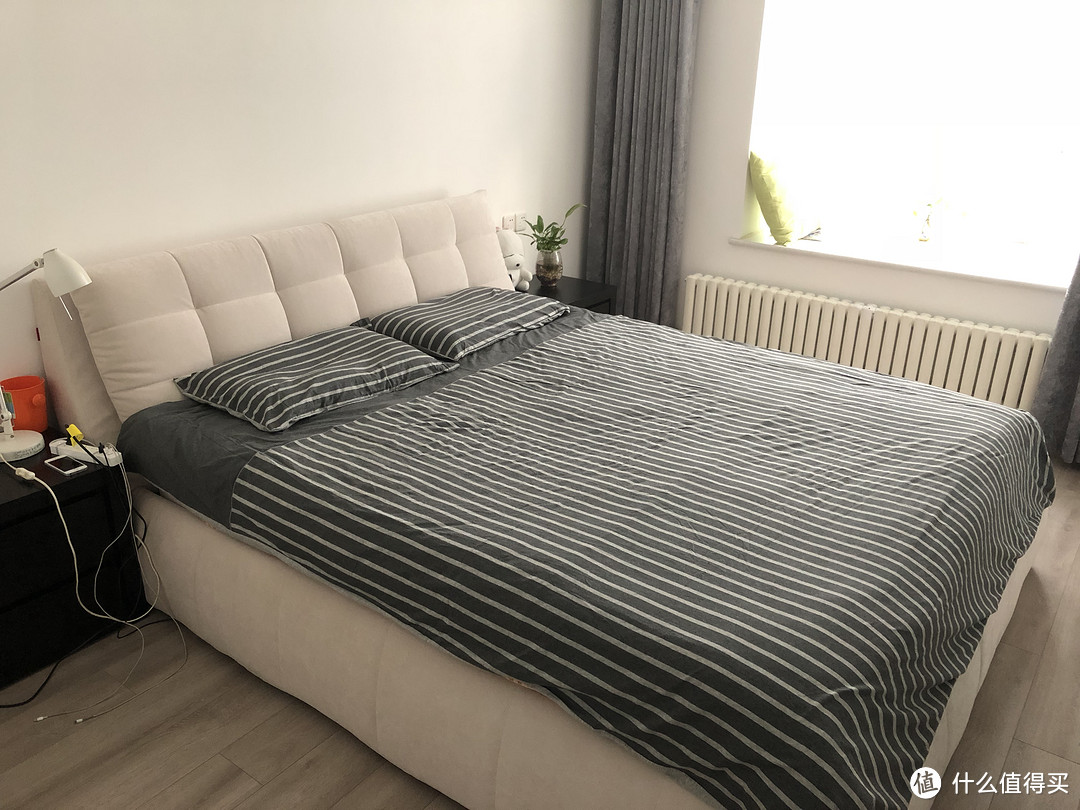 轻众测--尼特条纹全棉针织床上四件套 大妈终于“睡”了我