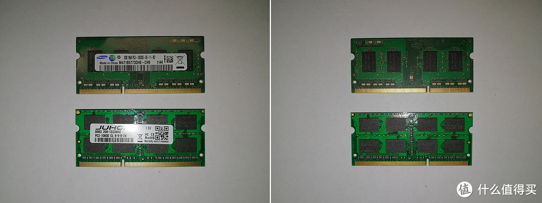 新旧内存正面反面对比