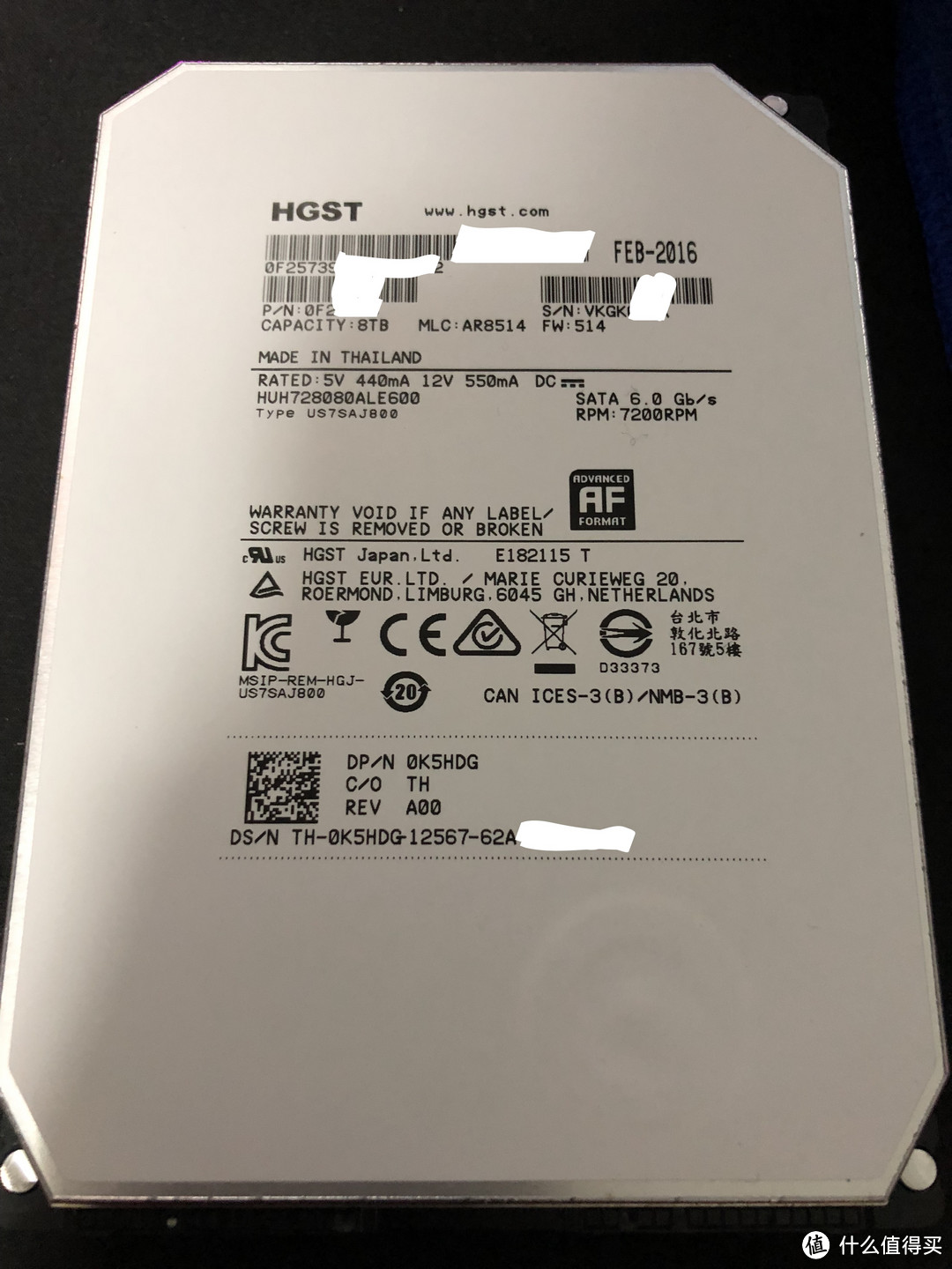 HGST 昱科 8T 氦气硬盘 开箱晒单