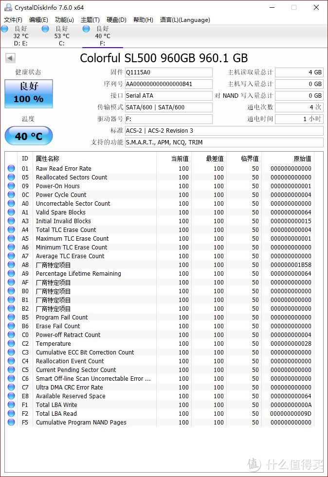 1元1GB的固态硬盘了解一下—Colorful 七彩虹 SL500 960GB 固态硬盘 开箱简测