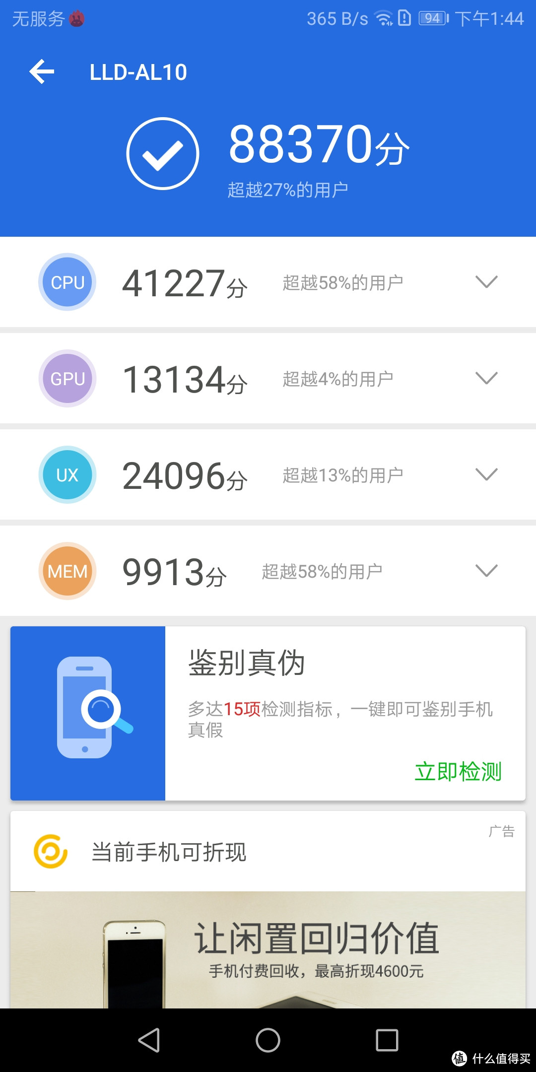 8万8，分数不算太低，千元机标准。