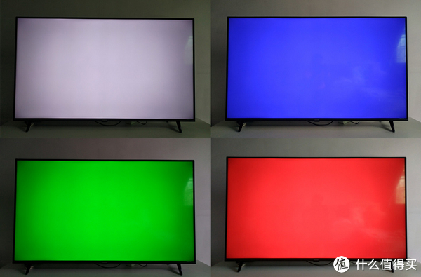 在四张纯色图片的显示中（屏摄），色彩表现鲜亮且均匀。请自动位于楼主右手边的窗台的光线对屏幕造成的影响。