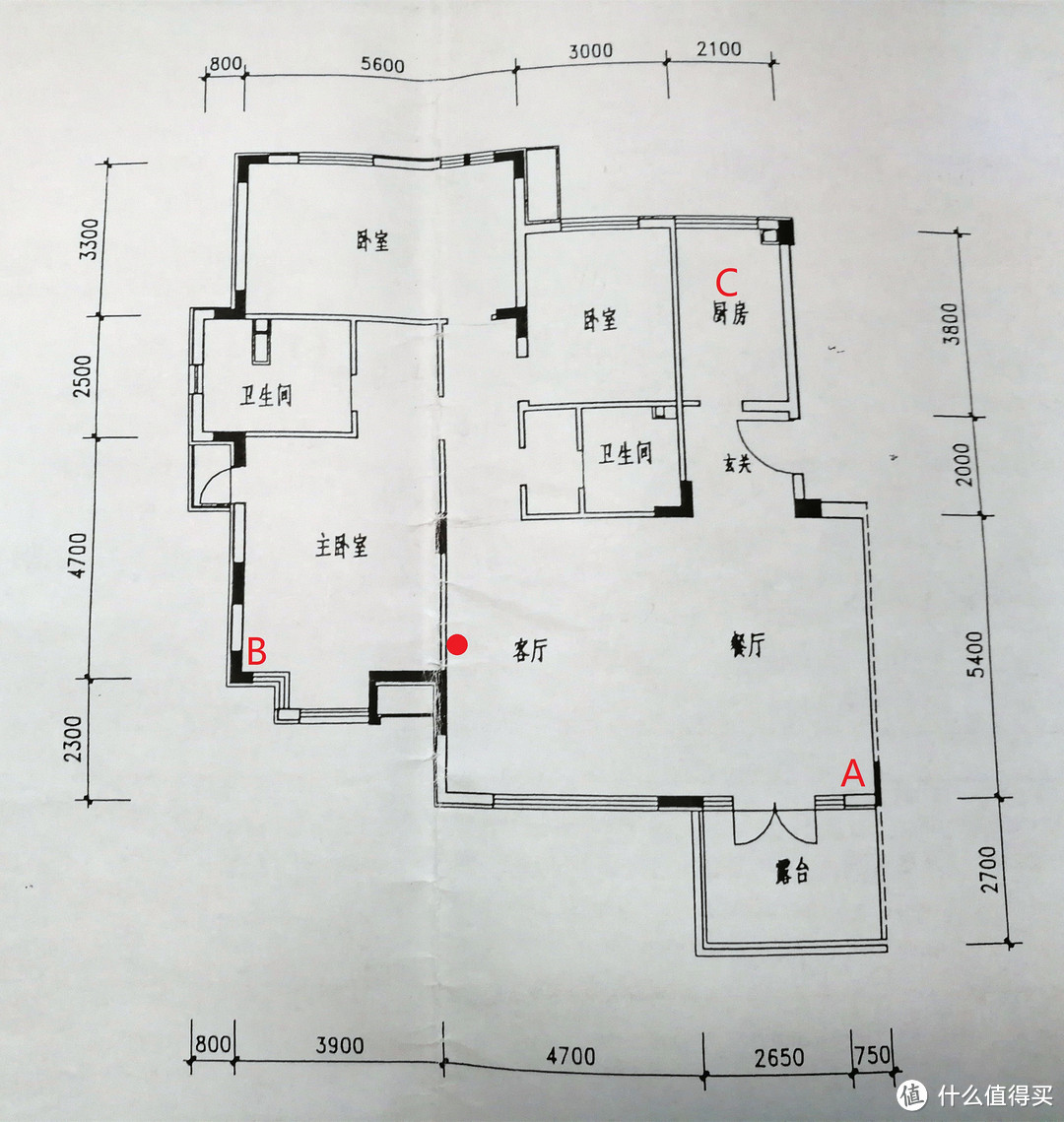 虽然知道电视果4G这种随身路由信号强度不能强求，但还是随手简单测试了一下，家里选了三个测试点，A空旷区域无障碍，B隔一道墙，C相对较远障碍较多