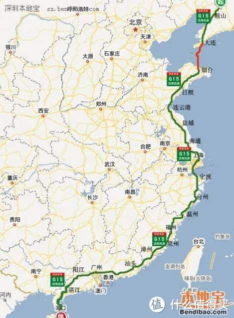 沈海高速公路原属同三高速公路的一部分，现为国家高速公路统一规划中的沈阳－海口路线，是唯一一条贯通中国东南沿海地区的高速公路。国家编号为：G15。全长3710公里。起点在辽宁省沈阳市，途经辽宁、山东、江苏、上海、浙江、福建、广东、海南8个省市，终点在海南省海口市。