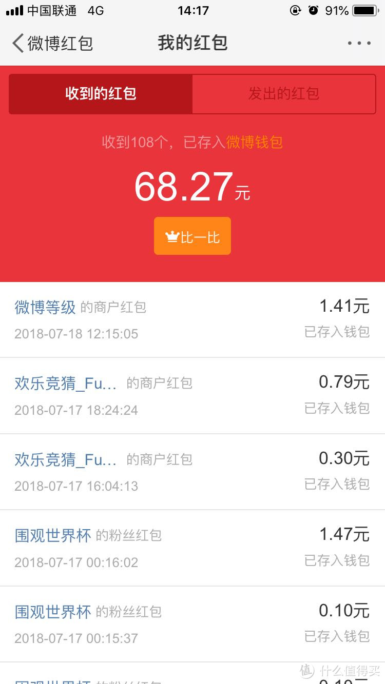晒一晒我世界杯期间得到的红包，羊毛不多累计起来就好