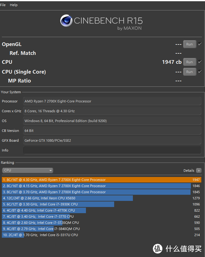 Cinebench R15 CPU跑分