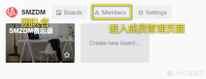 Trello首页末端，团队SMZDM