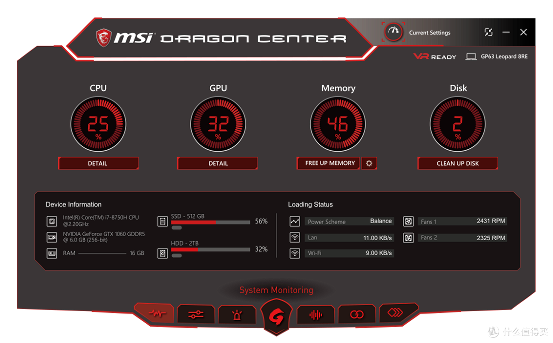 ▲ MSI Dragon Center里面有相关的系统监视，图源为官图。