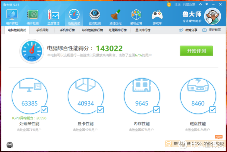 性能综合跑分：鲁大师