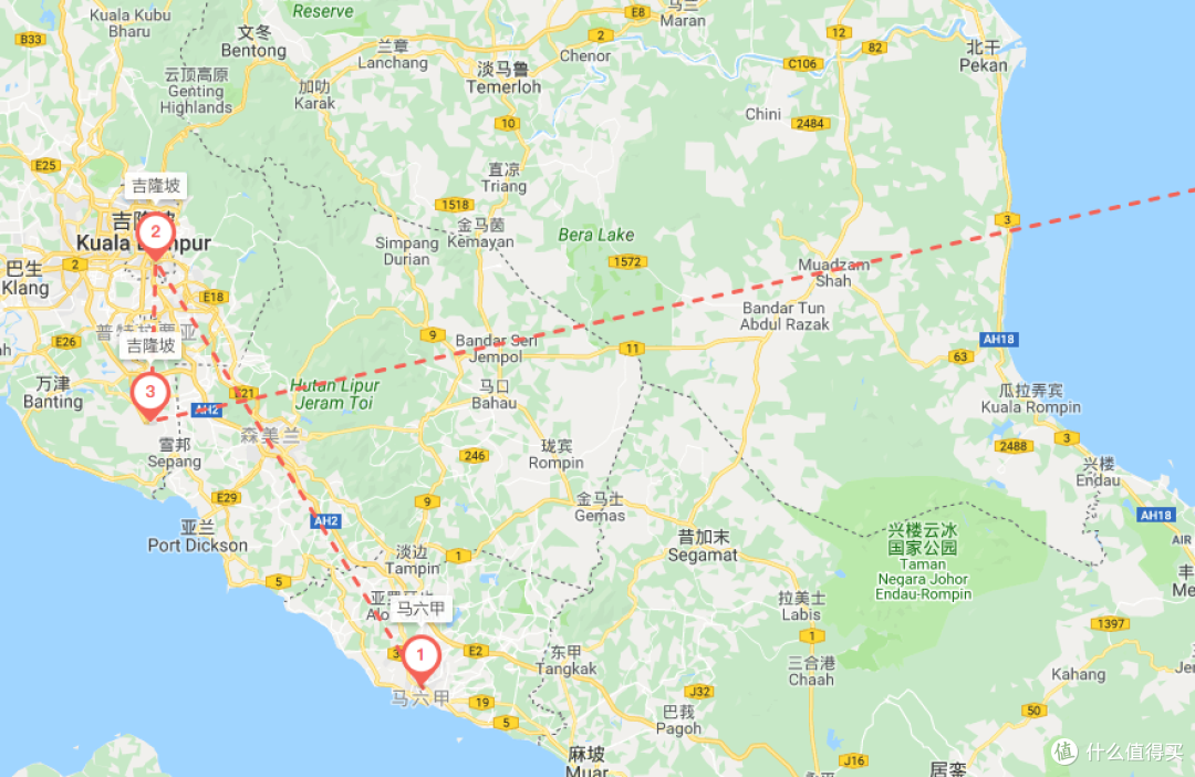 2是TBS车站,3是机场,大概2个半小时车程