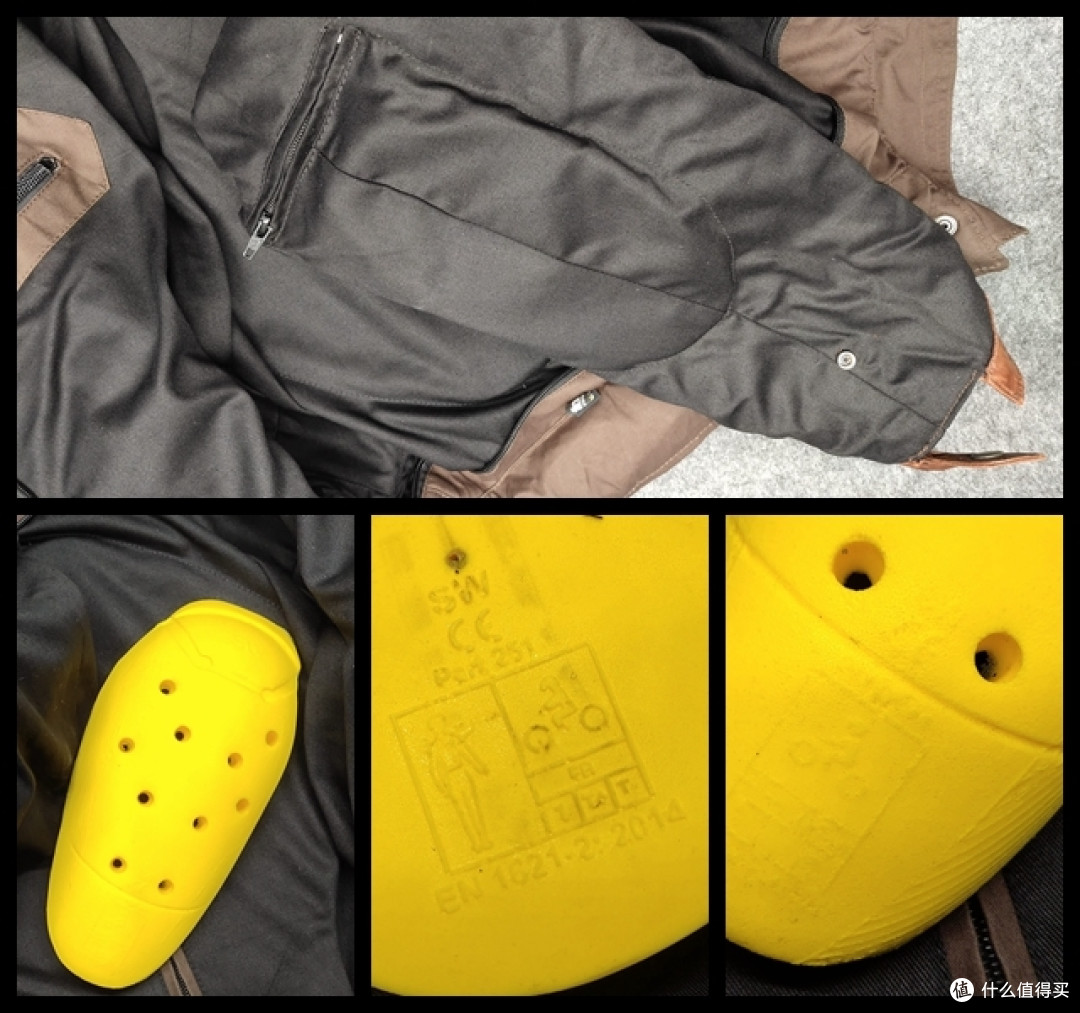 ▲▲▲手肘部位的护具就稍微麻烦一点，需要把袖子翻过来，然后拉开拉链取出护肘，我们可以看到，helstons的所有护具全部经过了CE认证，安全性有保障