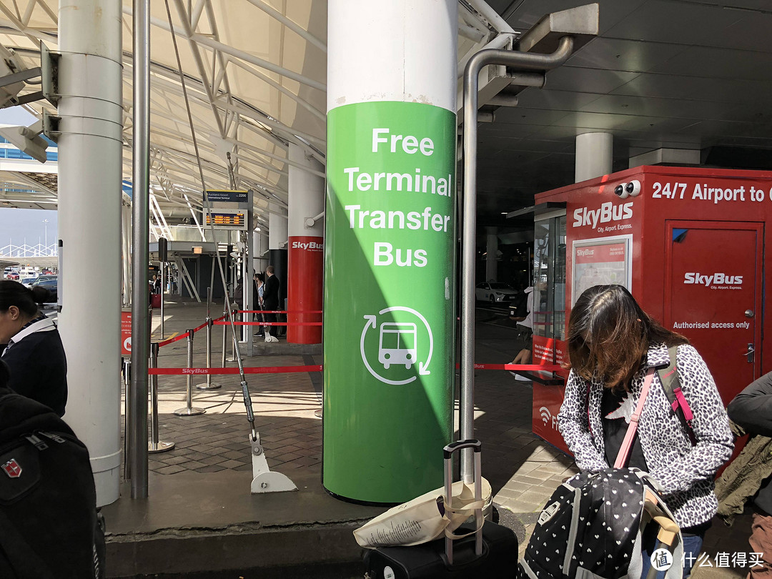 出国际航站楼后找到这根绿色的柱子，free terminal transfer bus