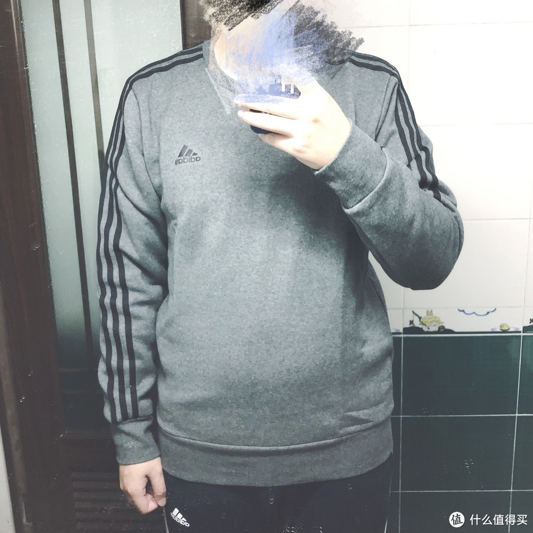 休闲百搭—adidas阿迪达斯加绒针织套衫~晒单（附Nike尺码对比）