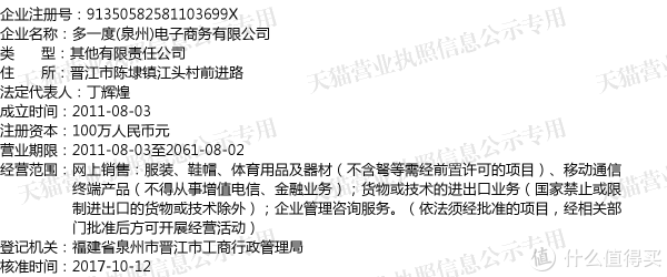 官方旗舰店的工商资料