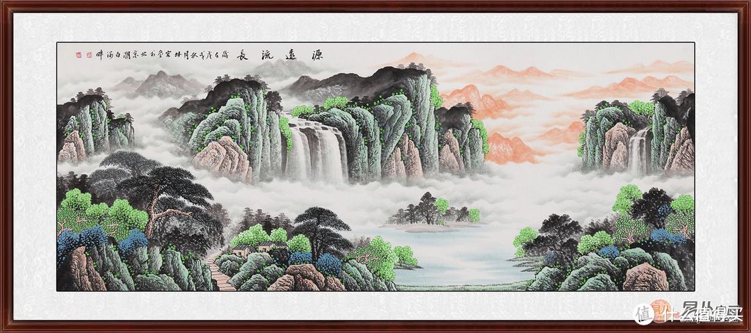 家里客厅背景墙装饰画挂什么合适？高颜值青绿山水挂画分享！