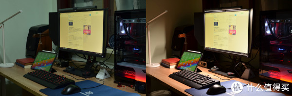室内吸顶灯开启和ScreenBar Plus屏幕挂灯的对比效果，ScreenBar Plus的光线更舒服，更专注。