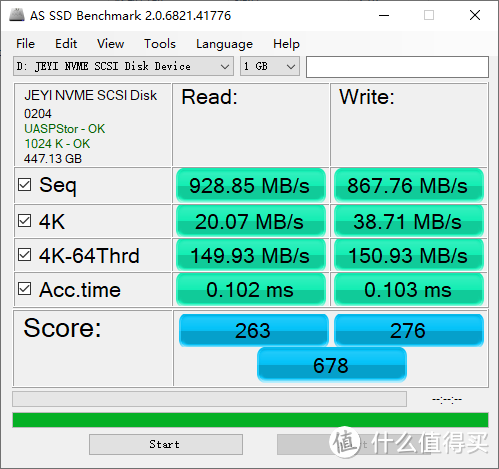 NVMe硬盘盒 主机TYPE-C接口 AS SSD 测试