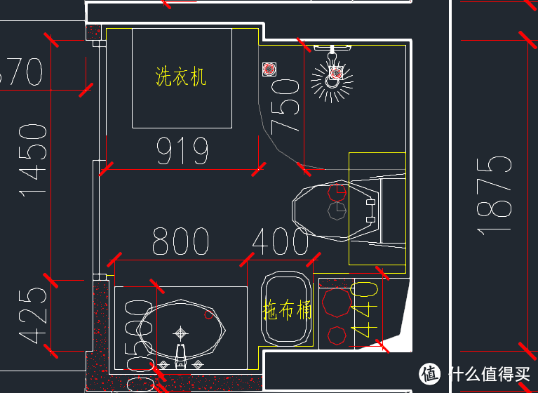 实际装修时洗衣机和花洒位置对调