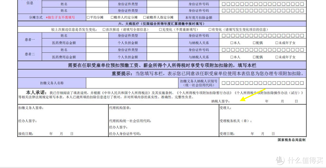 在表格的最后，别忘了纳税人签字