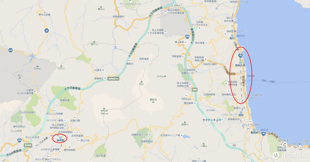 从由布院(左)到别府(右)