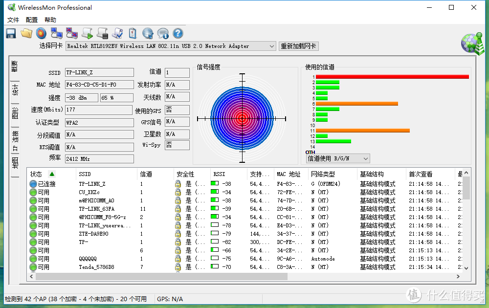 老的TP网卡只支持2.4G信号接收，这里测试家里的信号为-38dPm，与水星的基本一致，至于稳定情况，最近一周的使用并没有发现有什么不同