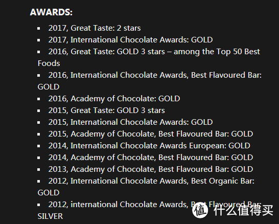 这是这块巧克力所获得的奖项，每年都在拿。