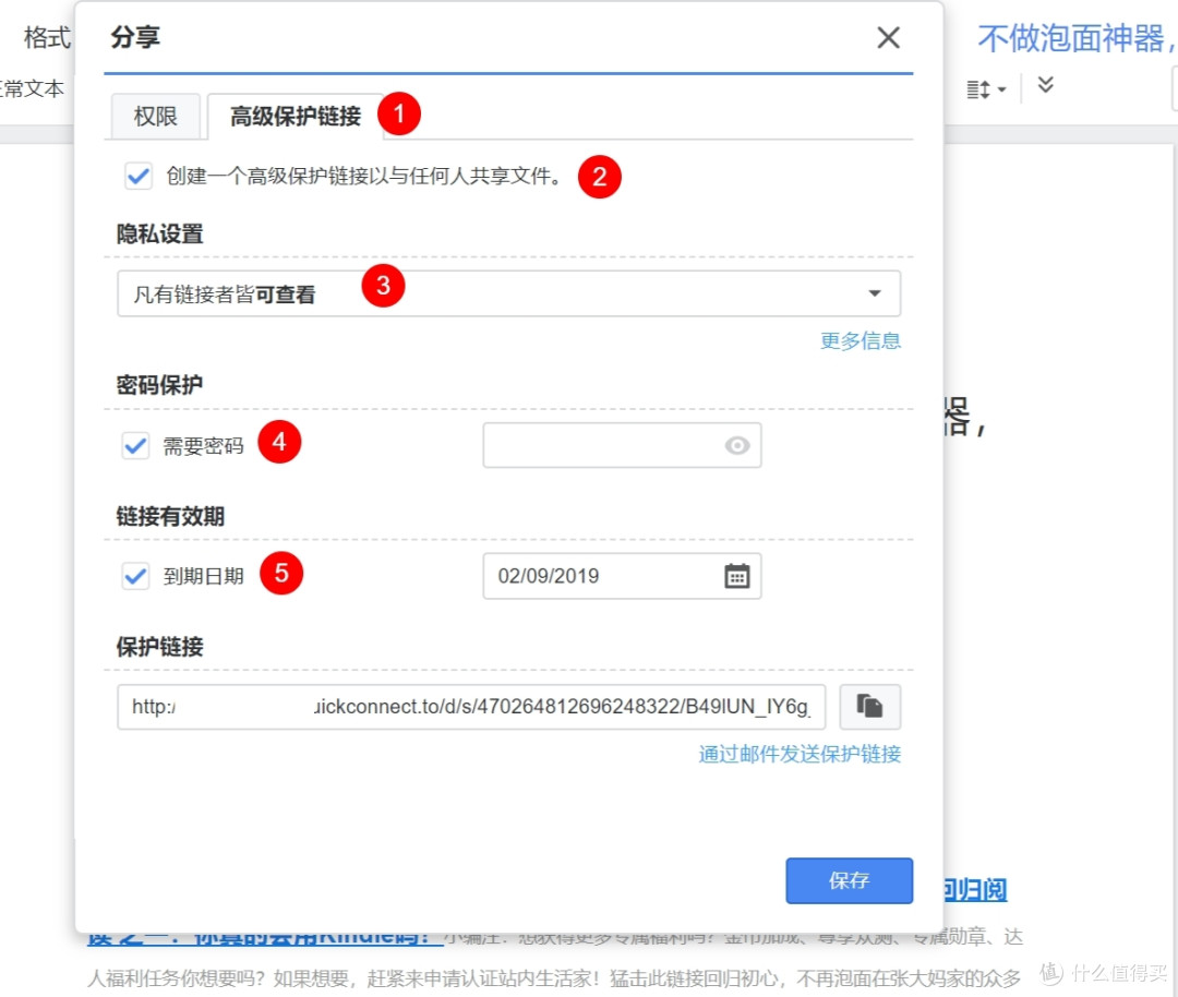 切换到高级保护链接标签页