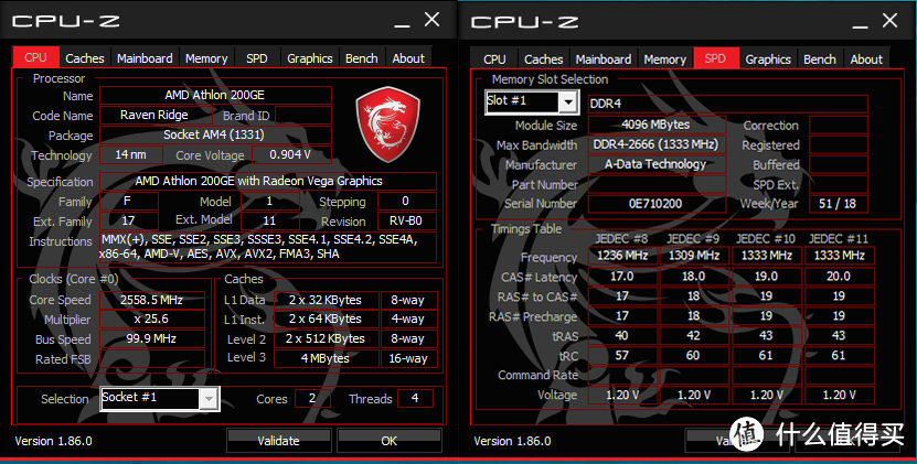 微星版CPU-Z，可见渣一样的内存时序，基本是大S颗粒了……